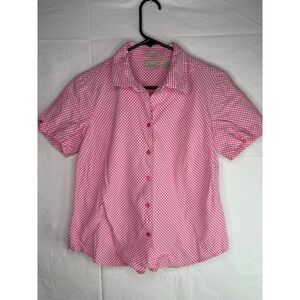 Fiorlini International Pink Gingham Short Sleeve Button Down Shirt Stretch Med